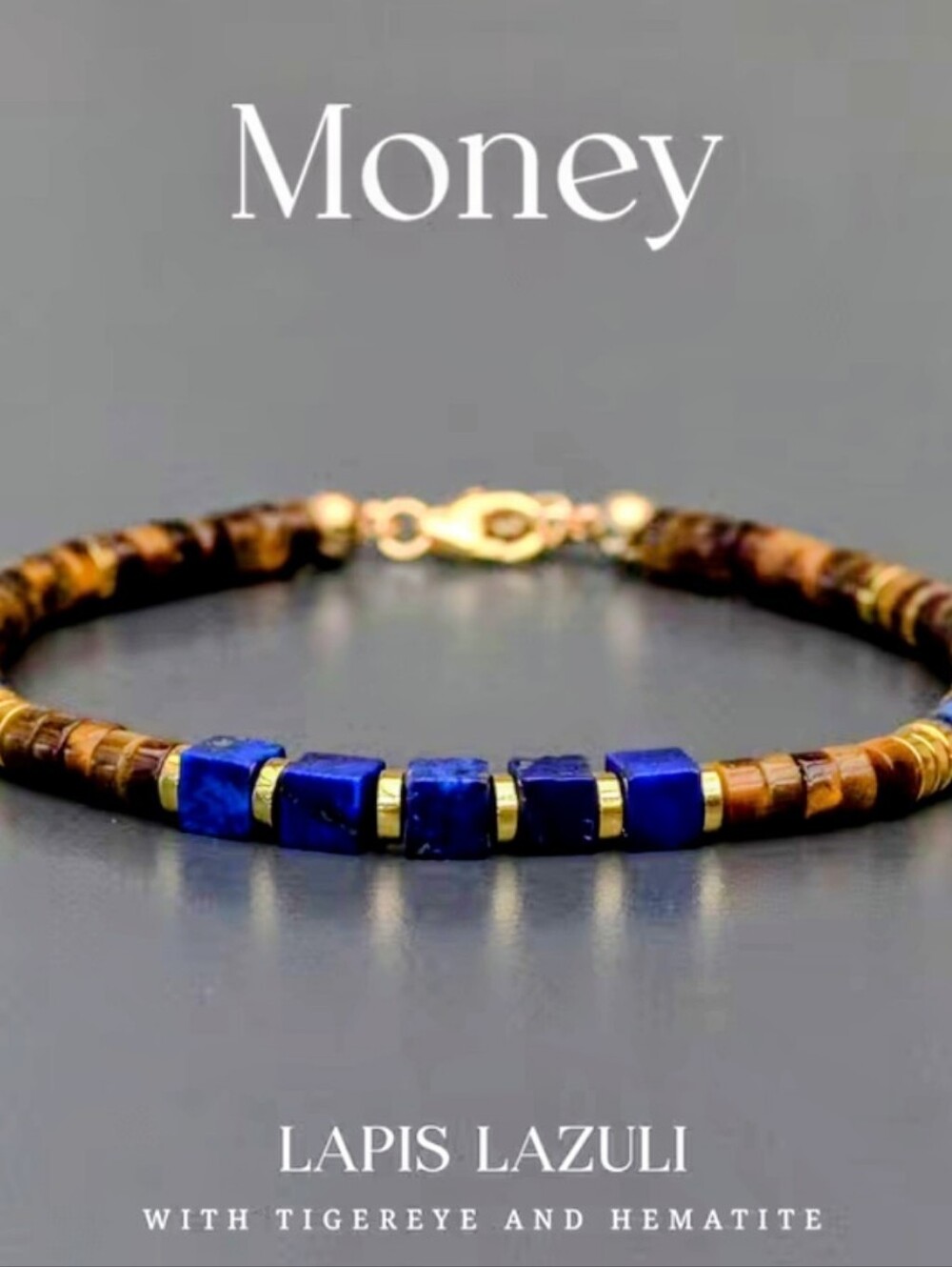 Lapis Lazuli, Tiger Eye & Hematite Beaded Bracelet - Gold Accents NWOT